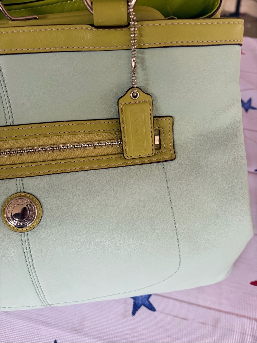 Coach Vintage Kisslock Leather Frame Satchel Bag Mint & Lime Green Y2K - Picture 11 of 11